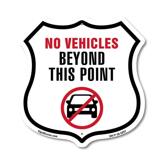 No Vehicles Beyond This Point (5 Pack) 12 inch X 12 inch Shield-Shaped Rust-Free Aluminum Metal Signs Weather Resistant Made in the USA