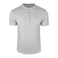 thumbnail image 6 of Domuza Men's Henley Shirts Short Sleeve Vintage Casual Basic Tee Summer Button Henley Solid T Shirts Light Gray 3XL, 6 of 6