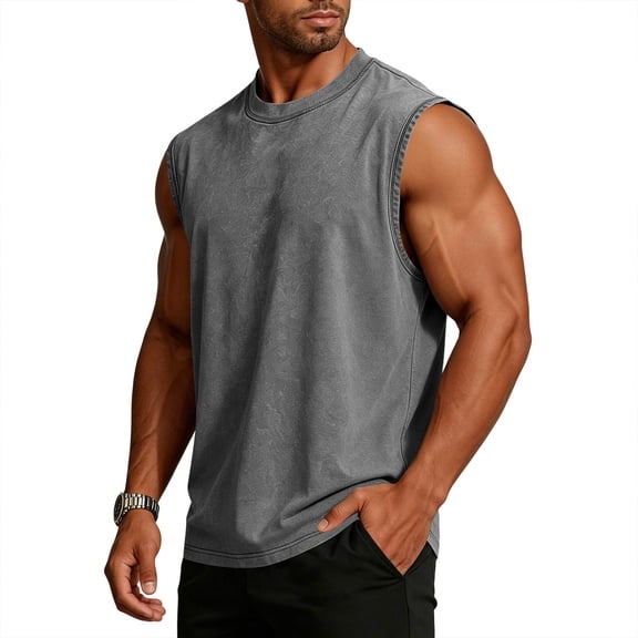 Mens Athletic Tank Tops Workout Muscle Gym Athletic Sleeveless Shirts Casual Vintage Acid Wash Summer Beach Vacation Cotton Tops