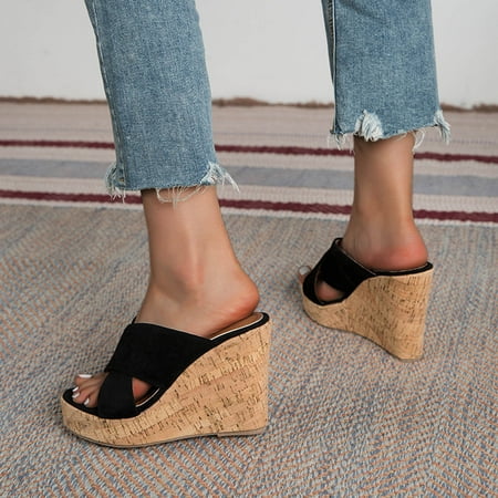 

Shldybc Slippers for Women Summer Women s Shoes Back Empty Thick-Soled Thick-Heeled Wedge Slippers Summer Savings Clearance