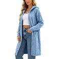 thumbnail image 2 of Bzdzmqm Cable Knit Hooded Cardigan for Women Long Open Front Sweater Coat with Pockets Loose Cozy Knitwear Trendy Casual Fall Winter Outerwear Evening Work Office, Light Blue 2XL, 2 of 7