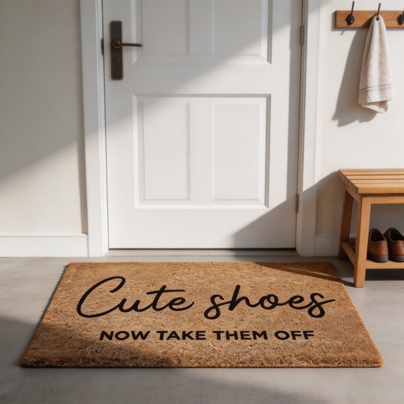 Cute Shoes Take Them Off Doormat Polyester Welcome Mat Area Rug Entryway Carpet Low Profile Dirt Absorbent Easy Clean For Front Door Indoor Decor