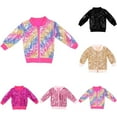 thumbnail image 3 of Girls Sequin Coat Lightweight Color Block Sparkle Long Sleeve Zip Up Jacket Kids Comfy Bright Colors Fall Outwear 3-10 Years, 3 of 3
