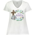 thumbnail image 3 of Inktastic Easter He Has Risen with Cross and Flowers Women's Plus Size V-Neck T-Shirt, 3 of 5