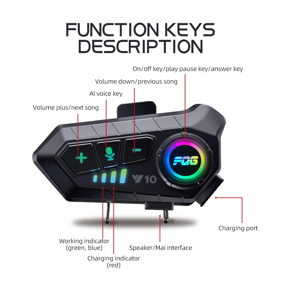 Y10 Wireless Bluetooth5.3 Motorcycle Helmet Headset Handsfree Call Kit Waterproof Music Player Speaker Earphone