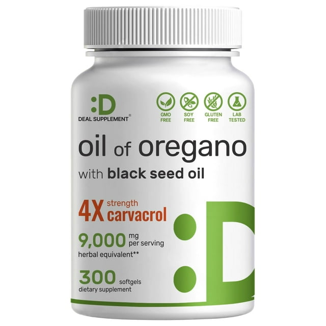 Suplemento de aceite de orégano en cápsulas blandas con aceite de semillas negras, 300 unidades