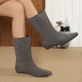 thumbnail image 4 of Rokment Women's Wide Mid Calf Dress Boots 2025 Fall Winter Suede Pointed Toe No Heel Flat Slip on Dressy Tall Booties Grey Size 8.5, 4 of 8