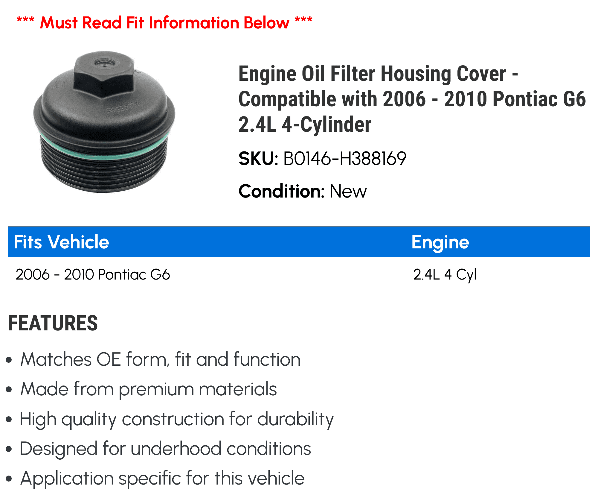 Engine Oil Filter Adapter Gasket For Pontiac G6 2005-2010 - PC-746797 Replacement
