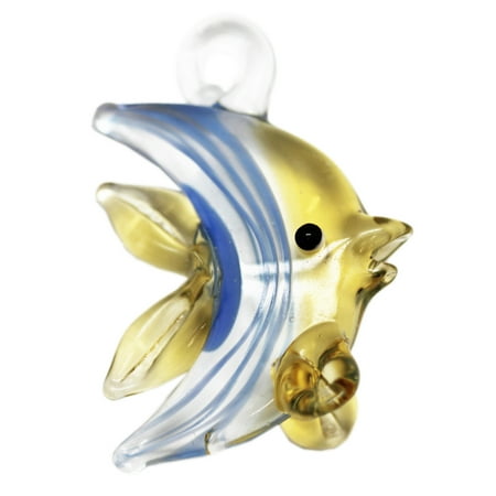 Artfully Molded Glass Angelfish Figure: Light Amber/Blue Stripe - By