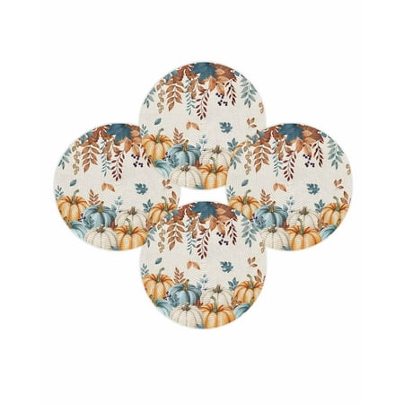 Fall Round Placemats Set of 4 Harvest Pumpkin Place Mats Thanksgiving Woven Placemat Autumn Eucalyptus Leaves Linen Circle Braided Table Mat for Kitchen Dining Table Autumn Party Home Decor 15 Inch Fall Round Placemats Set of 4 Harvest Pumpkin Place Mats Thanksgiving Woven Placemat Autumn Eucalyptus Leaves Linen Circle Braided Table Mat for Kitchen Dining Table Autumn Party Home Decor 15 Inch