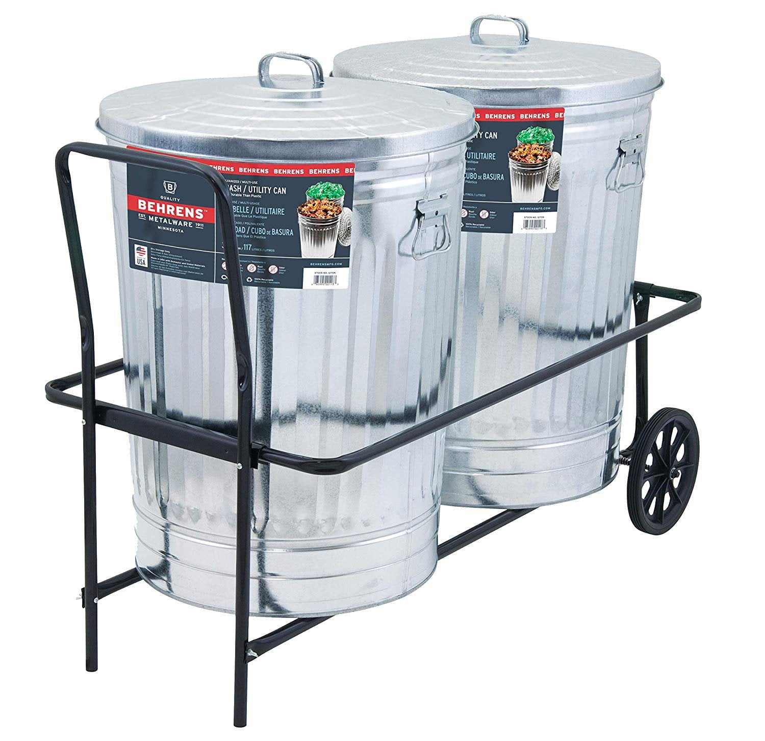 Behrens TCC Heavy Duty Outdoor Garbage Cart with Wheels, 250Pound