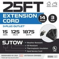 thumbnail image 2 of Iron Forge Cable 25 Ft Black Oil Resistant Extension Cord with 3 Electrical Power Outlets for Farms and Ranches - 14/3 SJTOW Heavy Duty Cable with 3 Prong Grounded Plug for Safety, 2 of 6