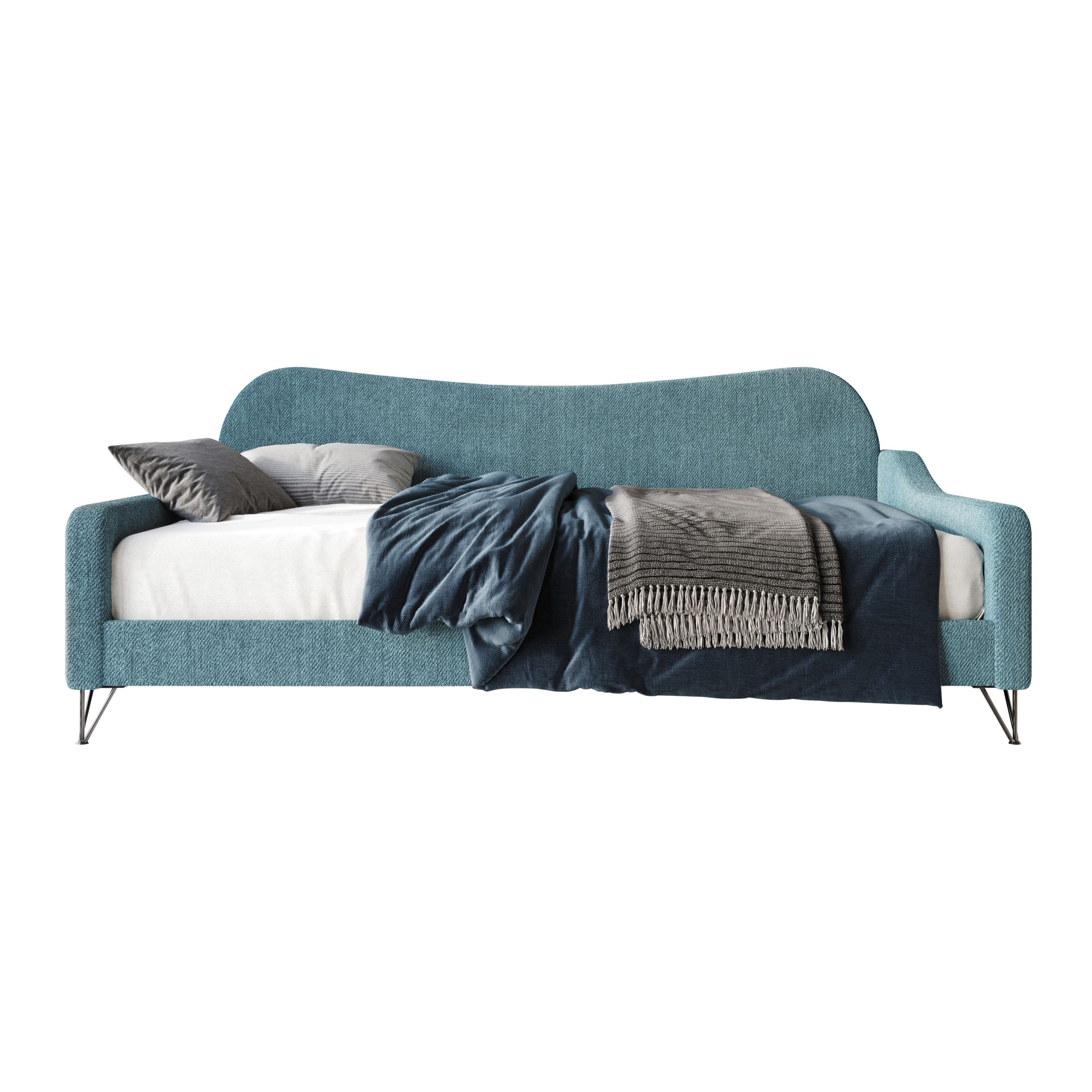 Home Design Natty Twin Daybed with Upholstered Frame, Elegant Backrest and Arms, Black Metal Legs, Stylish Seating and Sleeping Solution, Teal
