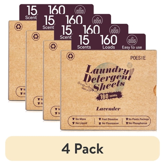 (4 pack) Poesie Laundry Detergent Sheets, Lavender Scent, High Efficiency, 160 Count, 1 Pack