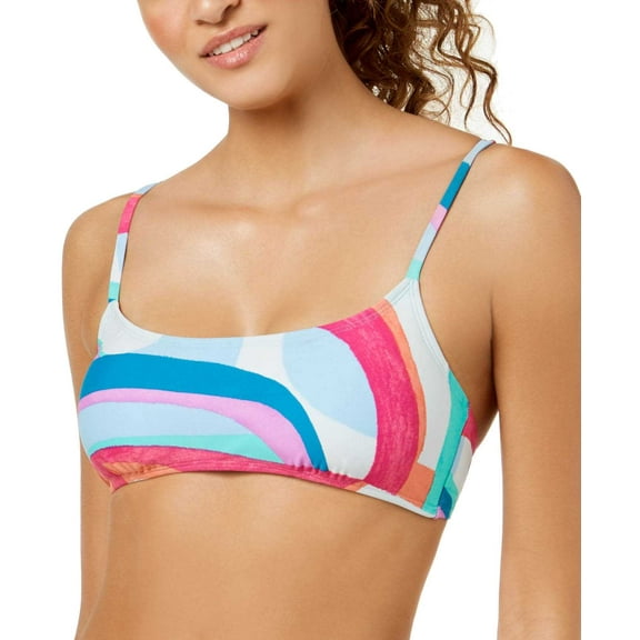 Hula Honey Juniors White Multi Flying Colors Printed Strappy-Back Bikini Top L
