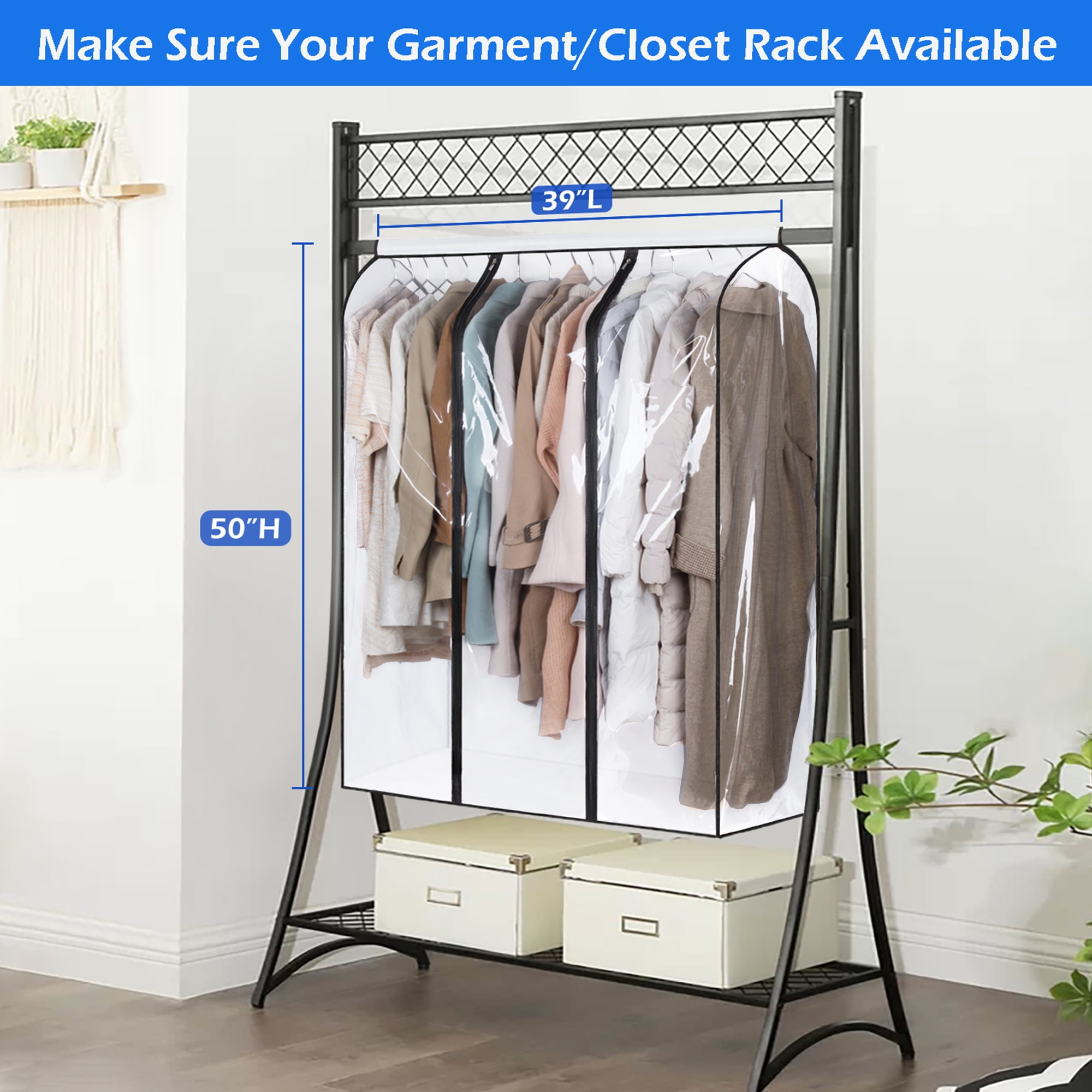 Misslo Hanging Garment Bags for Travel Closet Storage 50 inch Moving Bags for Clothes, Dress, Jacket, Shirt, Suit Cover, Black, Adult Unisex