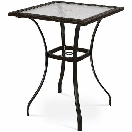 Rattan Glass Top Garden Table Costway Outdoor Patio Rattan Wicker Bar Square Table Glass Top Yard Garden Furniture NEW ()
