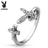 Multi Paved Gems Playboy Bunny with Black Gem Eye and Cross Adjustable Ring
