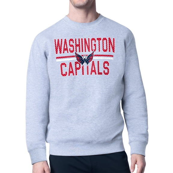 Men's Starter Heather Gray Washington Capitals Mesh Look Team Name Logo Pullover Sweatshirt
