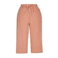 thumbnail image 6 of JoveMarine Women's Plaid Capris - Fashion Tartan Print Elastic Waistband with Pockets Loose Casual Cropped Pants for Daily Work, Comfy,Orange M, 6 of 7