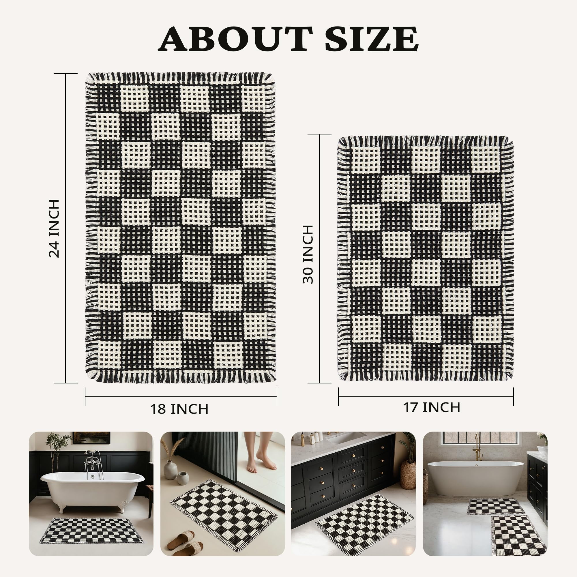 MatEssenz Waffle Bathroom Rug Set, Super Absorbent Quick-Drying Bath Mat, Machine Washable Non-Slip Backing Soft Rug for Bathroom Floor and Tub, 17"x24"+18"x30"