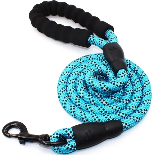 Correa de nailon para perros con asa acolchada y luz reflectante, correa resistente para mascotas, correa redonda reflectante para perros (Azul M)