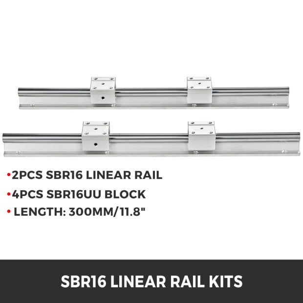 SBR16 300MM Supported Linear Rail Shaft Rod With 4 pcs SBR16UU 