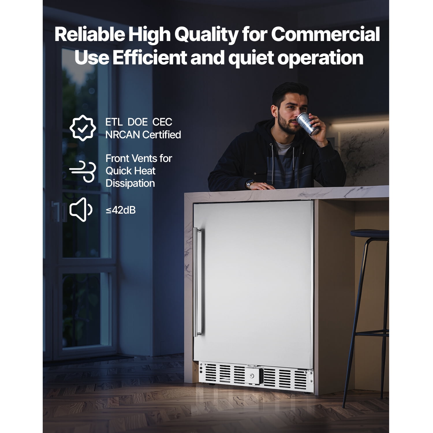 KFFKFF Under Counter Refrigerator,24 Inch Beverage Refrigerator 180 Cans 150 QT Freestanding for Patio & Kitchen, Beverage Cooler for Home & Commercial Use