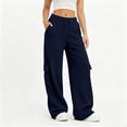 thumbnail image 4 of Women's Cargo Sweatpants High Waist Wide Leg Drawstring Baggy Fleece Lined Pants Casual Athletic Joggers with Pockets XL, 4 of 6