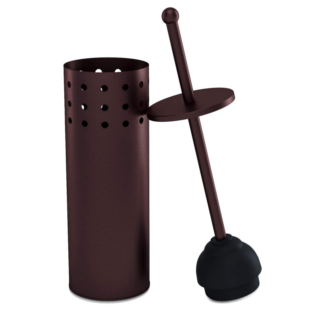 Home Intuition Bronze Vented Toilet Plunger and Canister Holder Drip