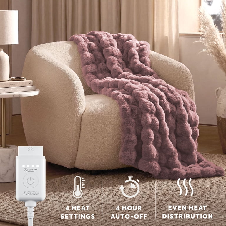 Heated Bubble Faux Fur Throw Blanket, Violet, 50 x 70 in photo 3