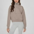 thumbnail image 3 of Women’s Solid Color Hoodie Half Zip Pullover Sweatshirt Stand Collar Long Sleeve Loose Casual Tops with Pocket Warm Fleece Fall Winter Wear, 3 of 4
