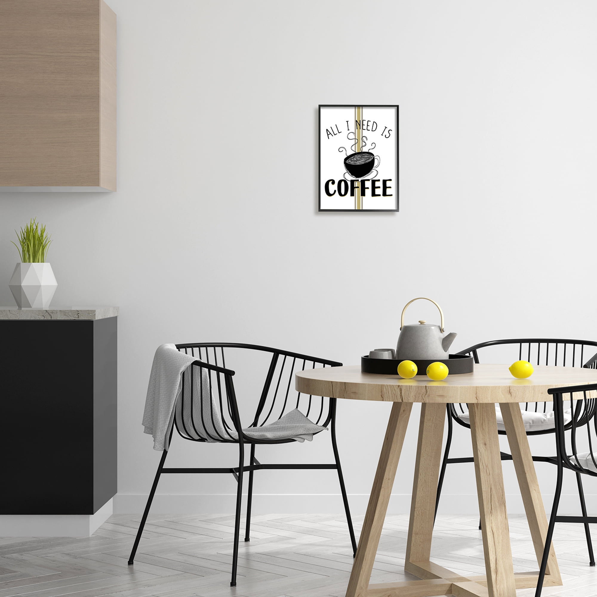 Stupell Industries Coffee Phrase with Bistro Stripe Food & Beverage Painting Black Framed Art Print Wall Art, 11 x 14