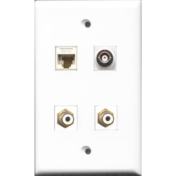RiteAV - 2 Port RCA White and 1 Port BNC and 1 Port Cat6 Ethernet White Wall Plate