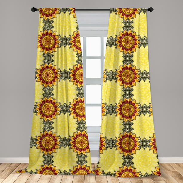 Mandala Curtains 2 Panels Set Vibrant, Yellow And Black Window Curtains