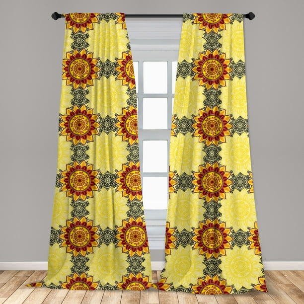 Mandala Curtains 2 Panels Set Vibrant Yellow With Fl Framework Petals Boho Window Ds For Living Room Bedroom 56 W X 84 L Black Ruby By Ambesonne Com Mandala Curtains 2 Panels Set Vibrant, Yellow And Black Window Curtains