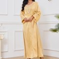 thumbnail image 4 of Wancir Womens Muslim Abaya Dress One-Piece V Neck Dress Islamic Full Length Kaftan Daily Casual Dress, 4 of 6