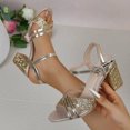 thumbnail image 4 of Women's Chunky Heels Strappy Trendy Dressy Party Shoes Square Toe Block Heel Sandals Ladies Tie Up Summer Heeled Shoes Gold 8, 4 of 7