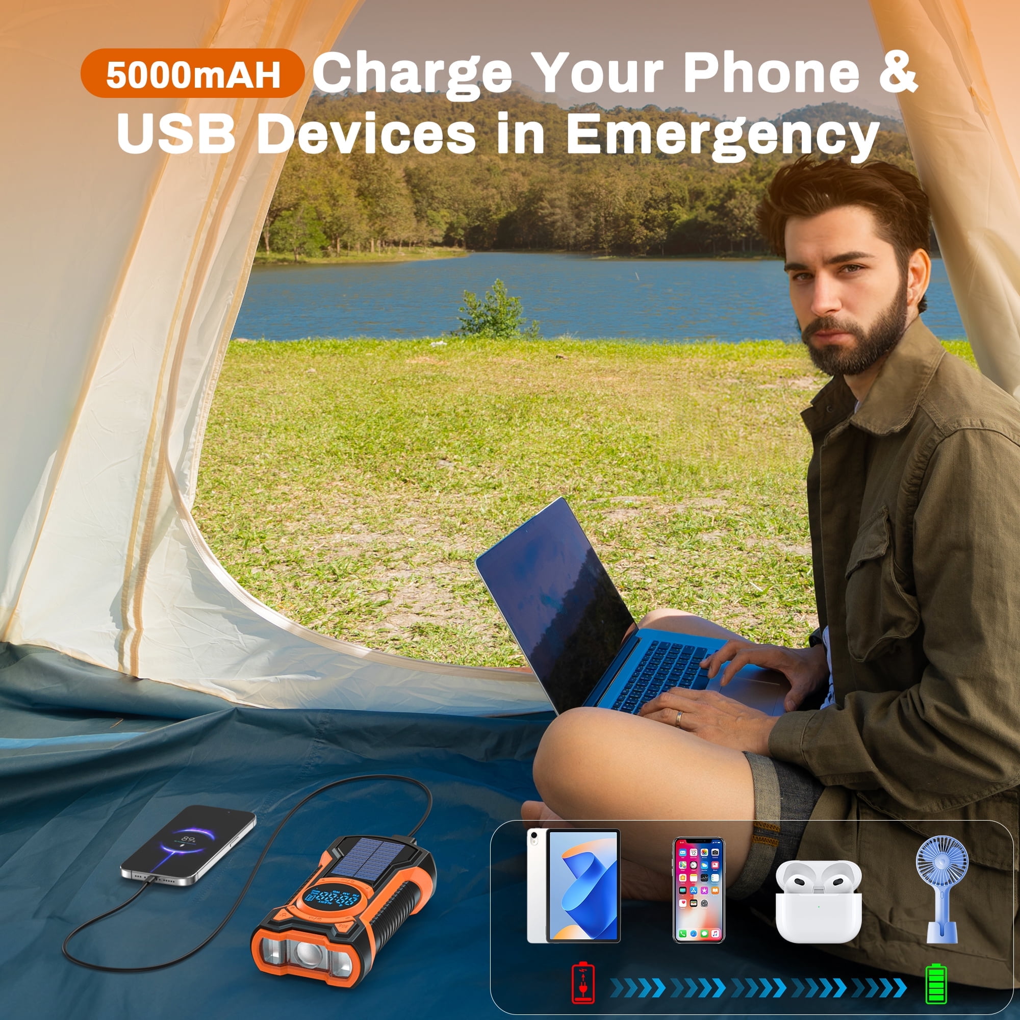 TOPVISION Emergency Radio, Bluetooth Weather Radio with NOAA/AM/FM, Solar/USB-C/Hand Crank Charging, SOS Alarm, Waterproof Flashlight, Headphone Jack, Portable Radio for Home, Camping & Outdoor