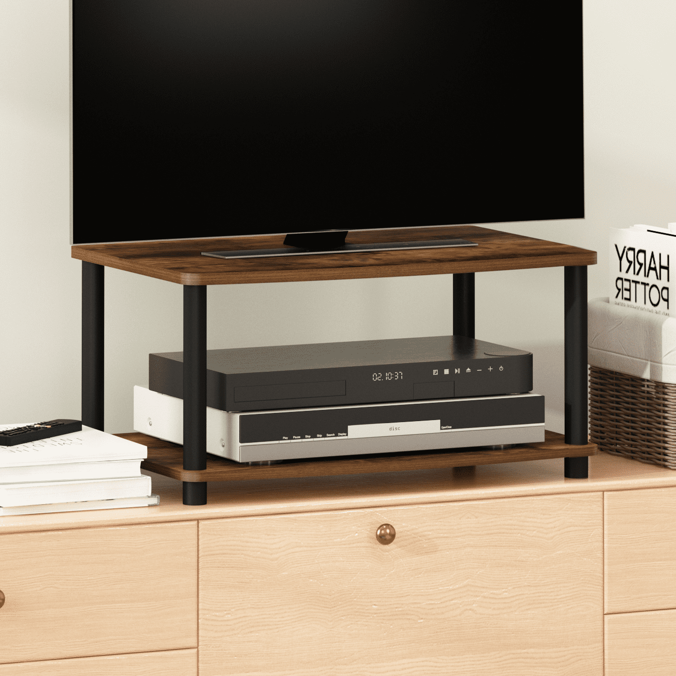Furinno Turn-N-Tube Entertainment Center, No Tools Needed, 3-Tier