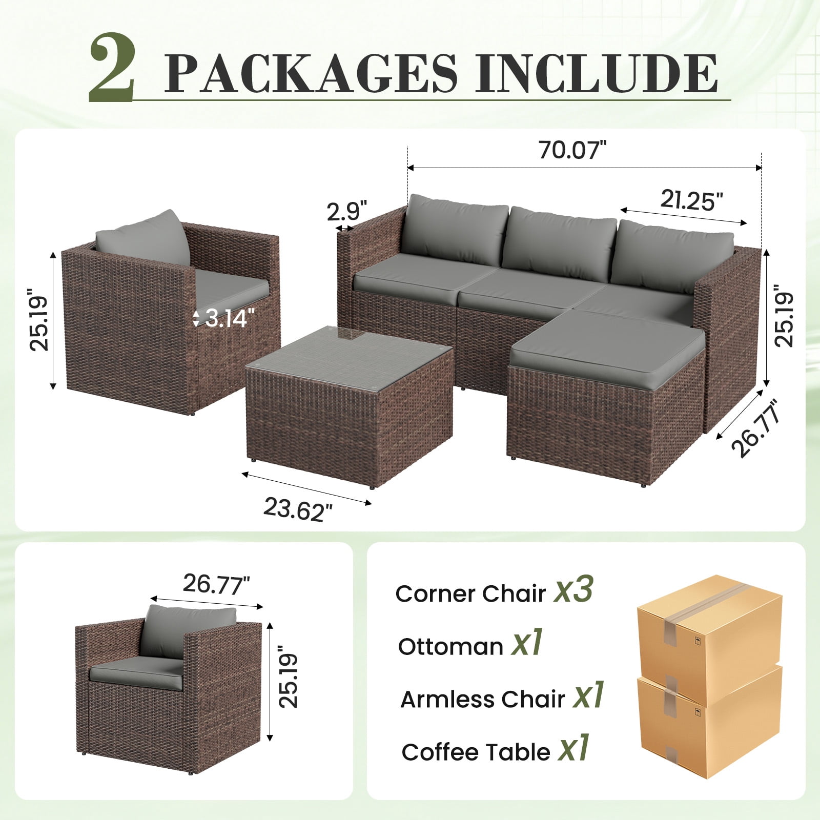 AMOPATIO 6-Piece Patio Furniture Set, Outdoor Patio Sectional Furniture All-Weather Rattan Wicker Patio Conversation Set Outdoor Furniture for Backyard Balcony,Gray