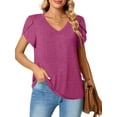 thumbnail image 3 of MOSHU V-Neck T-shirts for Women Petal Sleeve Tunic Tops Summer Casual Womens Shirts, 3 of 10