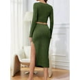 thumbnail image 4 of Casual Women'S Maxi Dress Long Sleeves Women'S Skirt Set Women'S Solid Color Casual Slim Fit Small Round Green S, 4 of 9