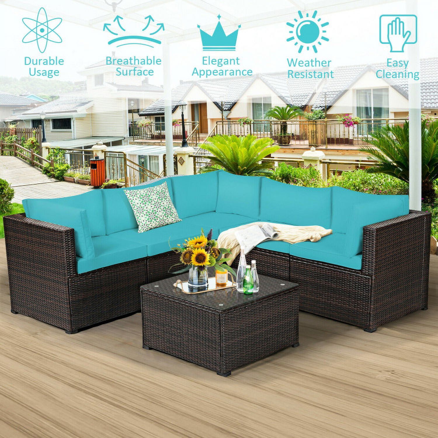 Aimee Lii 6 Pieces Patio Furniture Sofa Set with Cushions for Outdoor, Outdoor Patio Set, Turquoise Aimee Lii 6 Pieces Patio Furniture Sofa Set with Cushions for Outdoor, Outdoor Patio Set, Turquoise