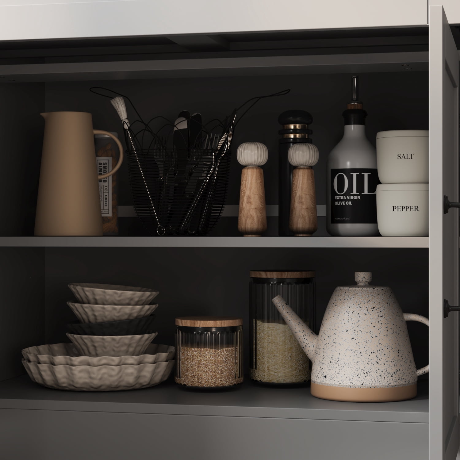 KULAGAGA Kitchen Cabinet with Wall Mounted Hutch, Sideboard Storage Cupboard with Drawers for Home, Gray