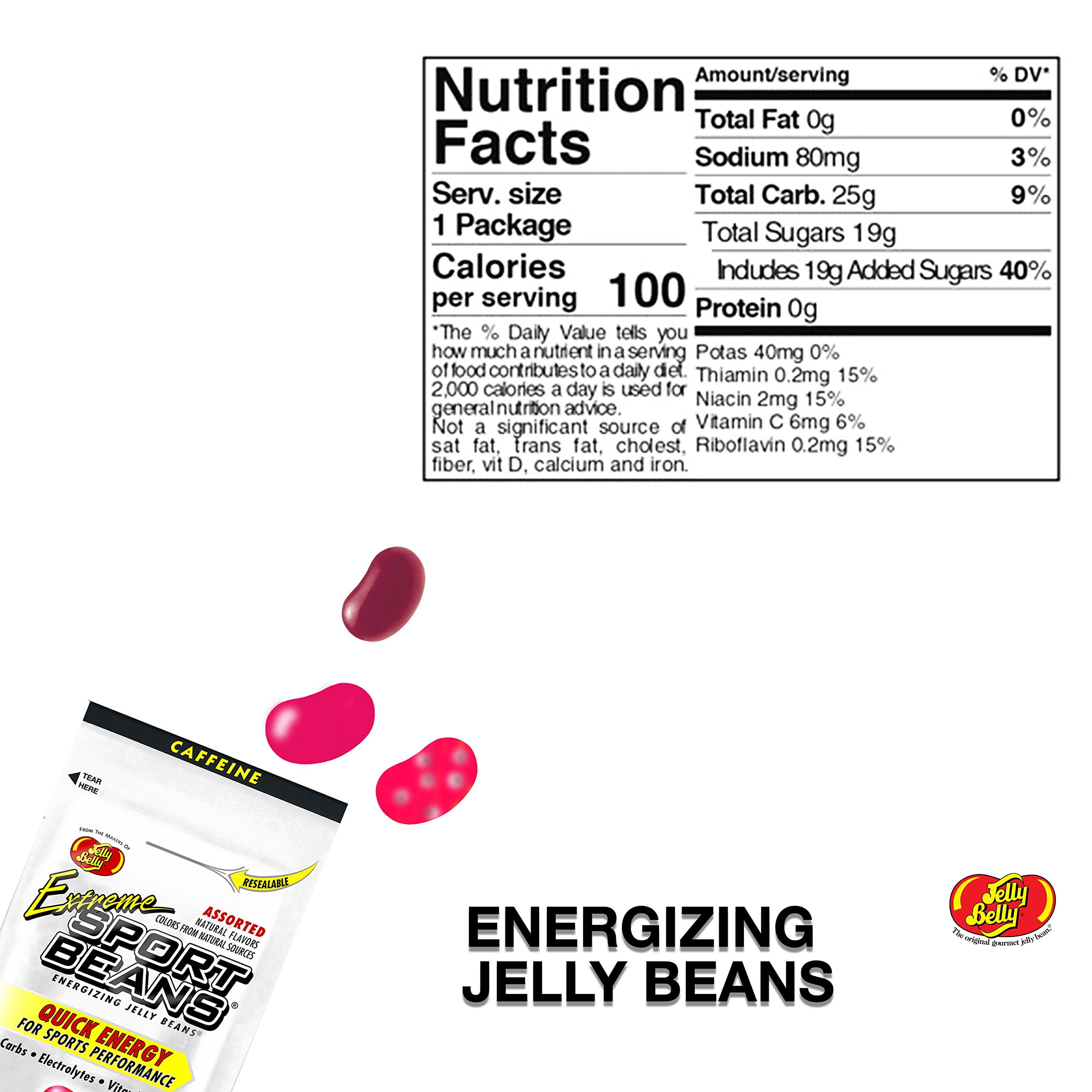 Jelly Belly Sport Beans- Extreme Assorted - Energy Chews With Caffeine [24-Pack] BOX (Cherry, Watermelon and Pomegranate) Click for more sizes