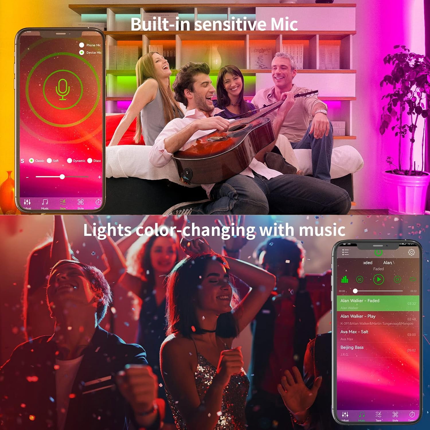 Music Sync LED Strip Lights 100FT, RGB Color Changing with Smart APP & Remote Control, Indoor Flexible Lighting for Bedroom, Party, Home Decor