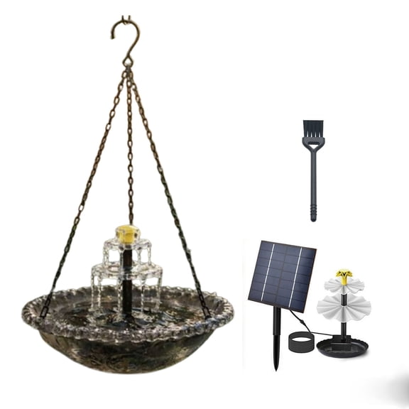 Bird Bath,Solar Bird Bath,Hanging Bird Bath Fountain,18*10IN Cascade Glass Water Bowl,Birdbath Attracts Hummingbirds & Garden Birds for Outdoors Garden Patio Backyard Lawn Decor(Gray)