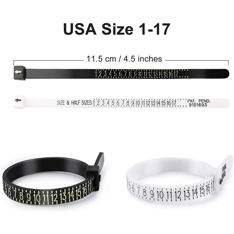 1 Pack US Ring Sizer Measuring Gauge, 1-17 US Rings Size, Plastic Finger  Sizing Measure Tool, Reusable, Black