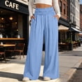 thumbnail image 5 of Women's Soft Fabric Loose Fit Straight Leg Casual Pants, Pull On Elastic Waist Tummy Control Mid Waisted, Lightweight Solid Color Functional Pockets, Versatile for Work | TruBelle,Blue S, 5 of 9